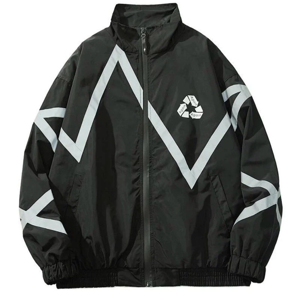 Black and White Reflective Windbreaker Jacket